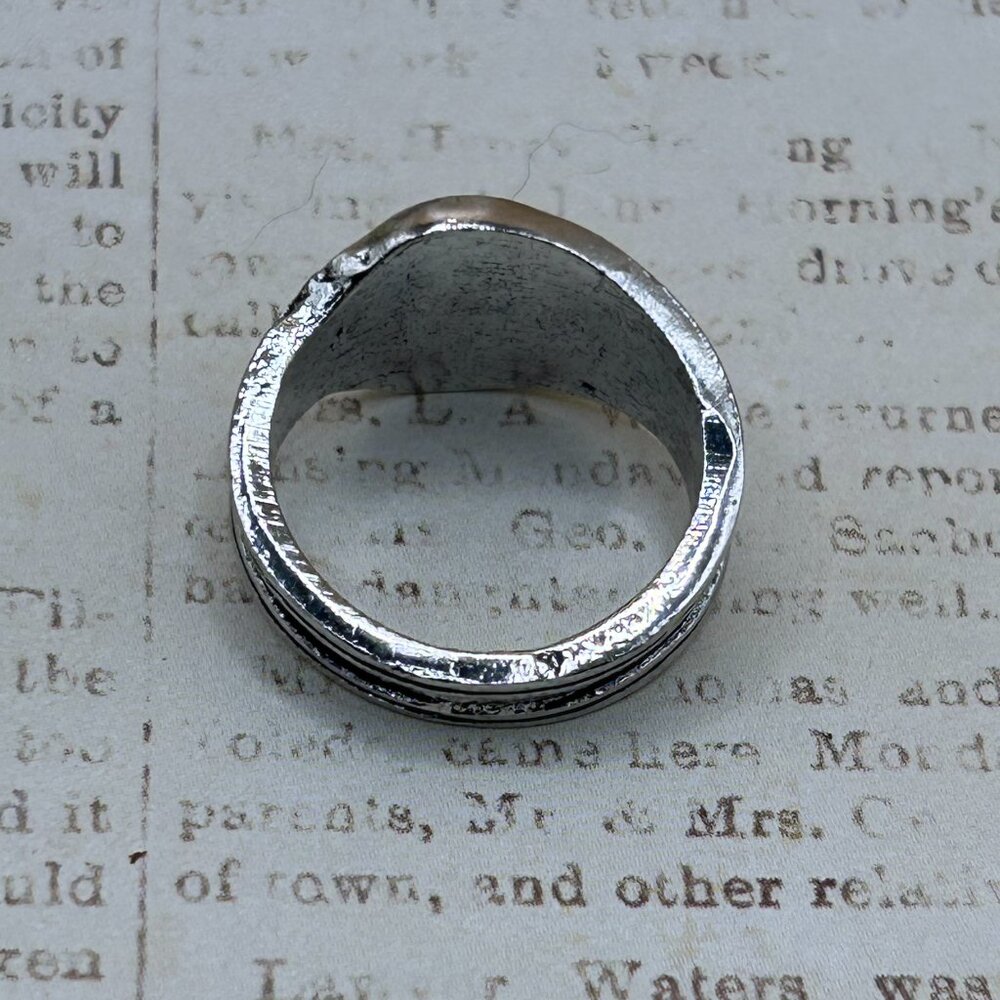 Silver Gold Mushroom Wide Band Ornate Ring Fantasy Cottagecore Botanical Theme - Picture 9 of 13
